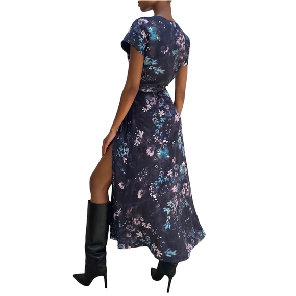 Aritzia Babaton Slit Wrap Dress Blue Grey Floral Maxi Dress Sz M - Picture 13 of 14